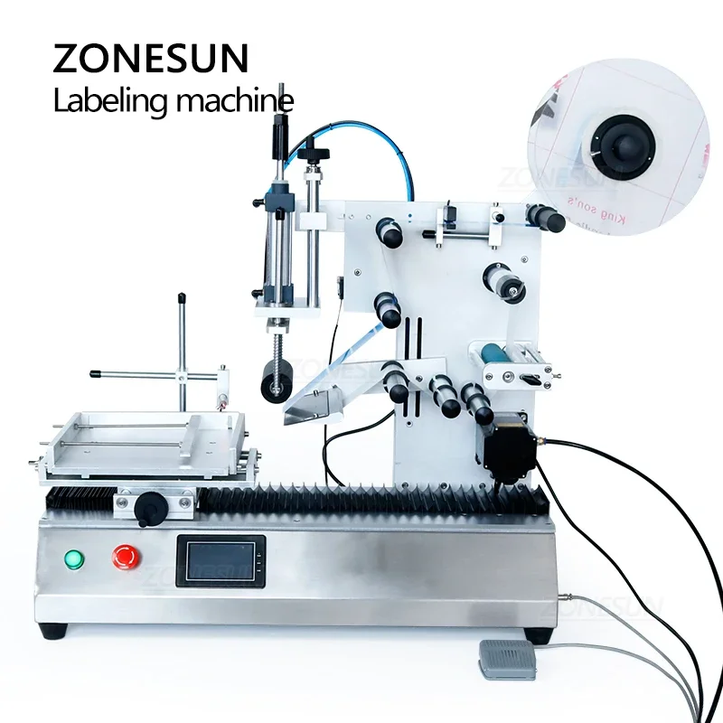 ZONESUN Tabletop Box & Flat Surface Top Labeling Machine Adhesive Sticker Applicator Square Bottle Container Packaging ZS-TB180
