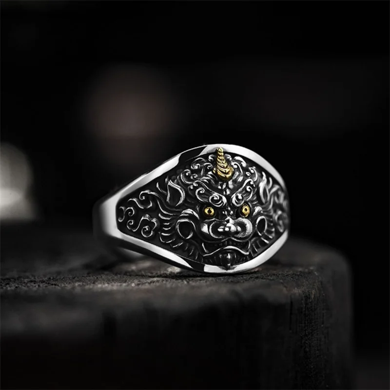 Good Luck Wealth Beast Coin Ring For Men Jewelry Domineering Releif Pixiu Animal Design Male Finger Ring Open Size