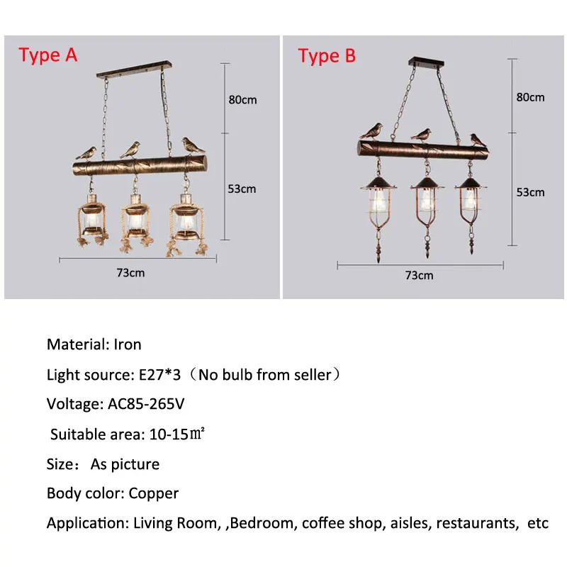 American Vintage Bird Chandelier Industrial Style Restaurant Kitchen Lamp Cafe Hot Pot Restaurant Bar Iron Bird Droplight