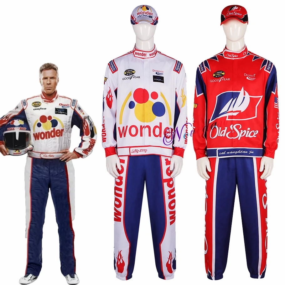 Movie Ricky Bobby Costume Jacket Talladega Nights Cosplay Uniform Racing Wear Tshirt Hat Cap Carnival Party Outfit Roleplay Suit