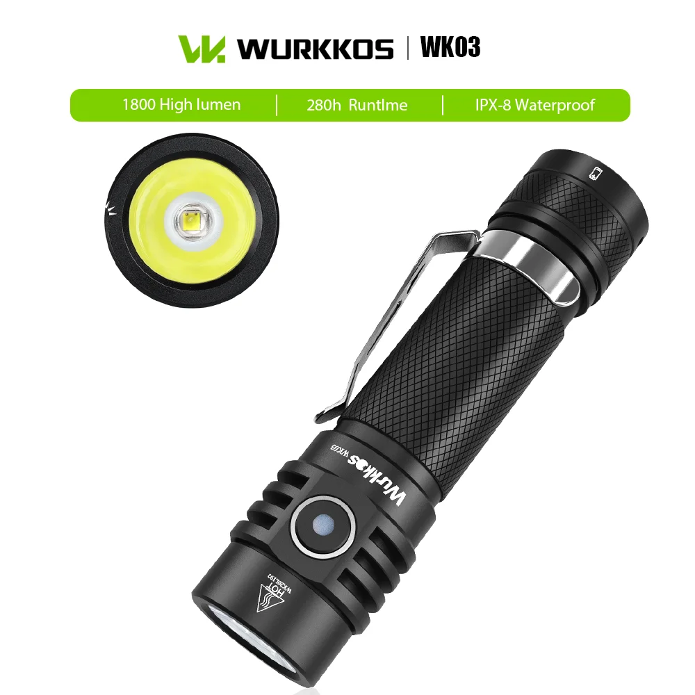 

Фонарь Wurkkos WK03 1800 лм, портативный, магнитный, IPX-8, с высоким CRI, 280 часов работы, перезаряжаемый, для кемпинга, походов, освещения