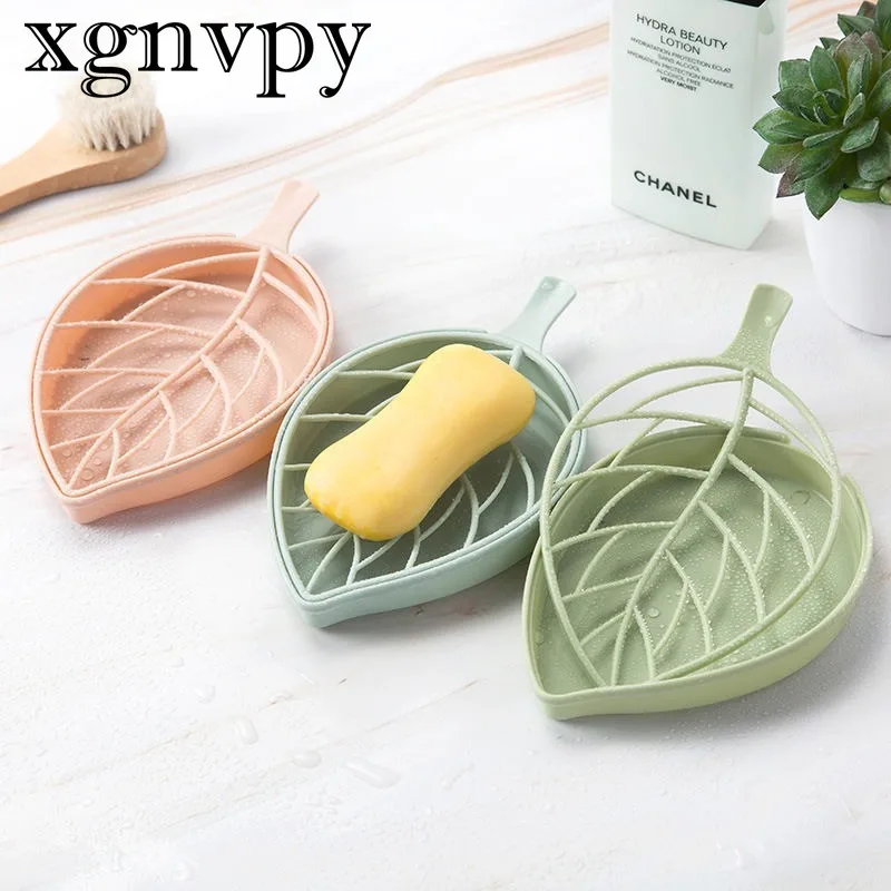 xgnvpy Creative Double Layer Leaf Soap Box Holder Bathroom Drainage Storage