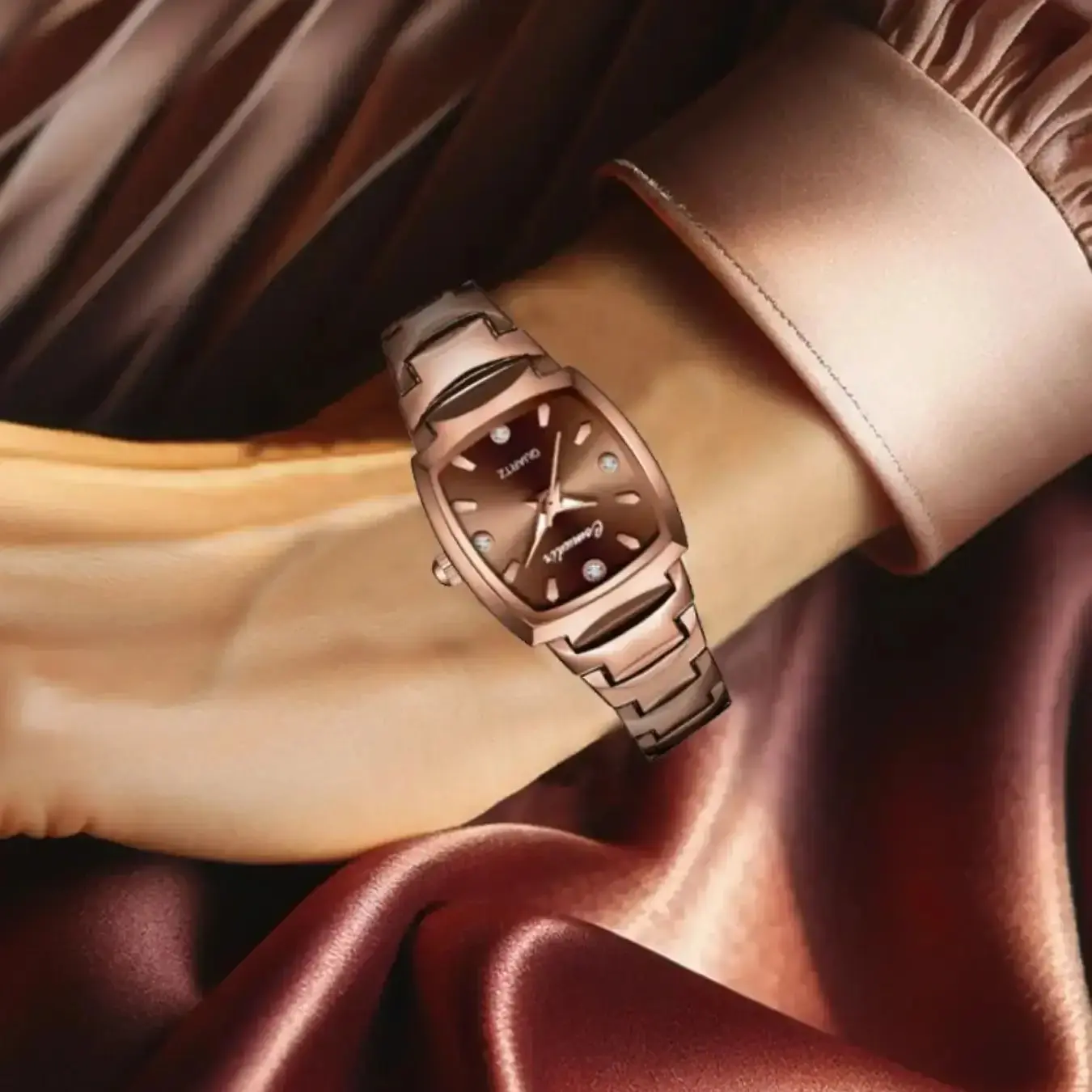 ساعة نسائية جديدة مع عطر صغير، فاخرة خفيفة، رائعة، أنيقة، مظهر عالٍ، ساعة كوارتز مضيئة بسيطة