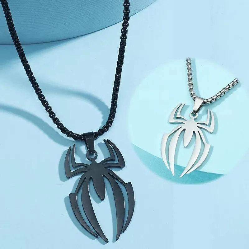 Spider Shape Cosplay Necklace Men Stainless Steel Pendant Chain Choker Jewelry Accessories Props Gift