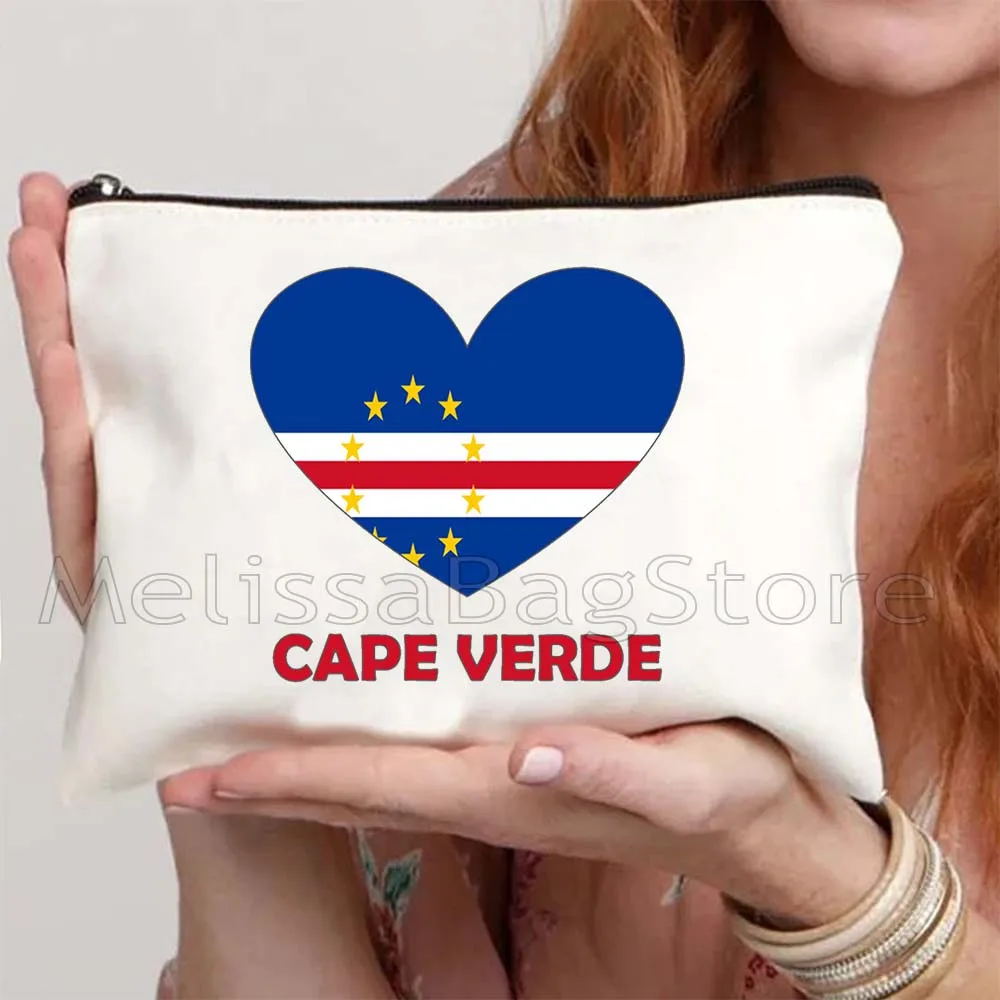 Denmark France Greece Egypt Ecuador Mexico Romania USA UAE Belgium Cape Verde Heart Flag Storage Cosmetic Bag Makeup Case Pouch