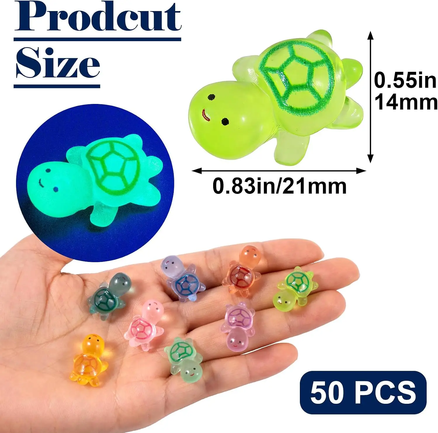 50 Pcs Luminous Resin Turtle Tiny Turtle Figurines Moss Landscape Dollhouse Garden DIY Terrarium Craft Decoration (Random Color) view 3