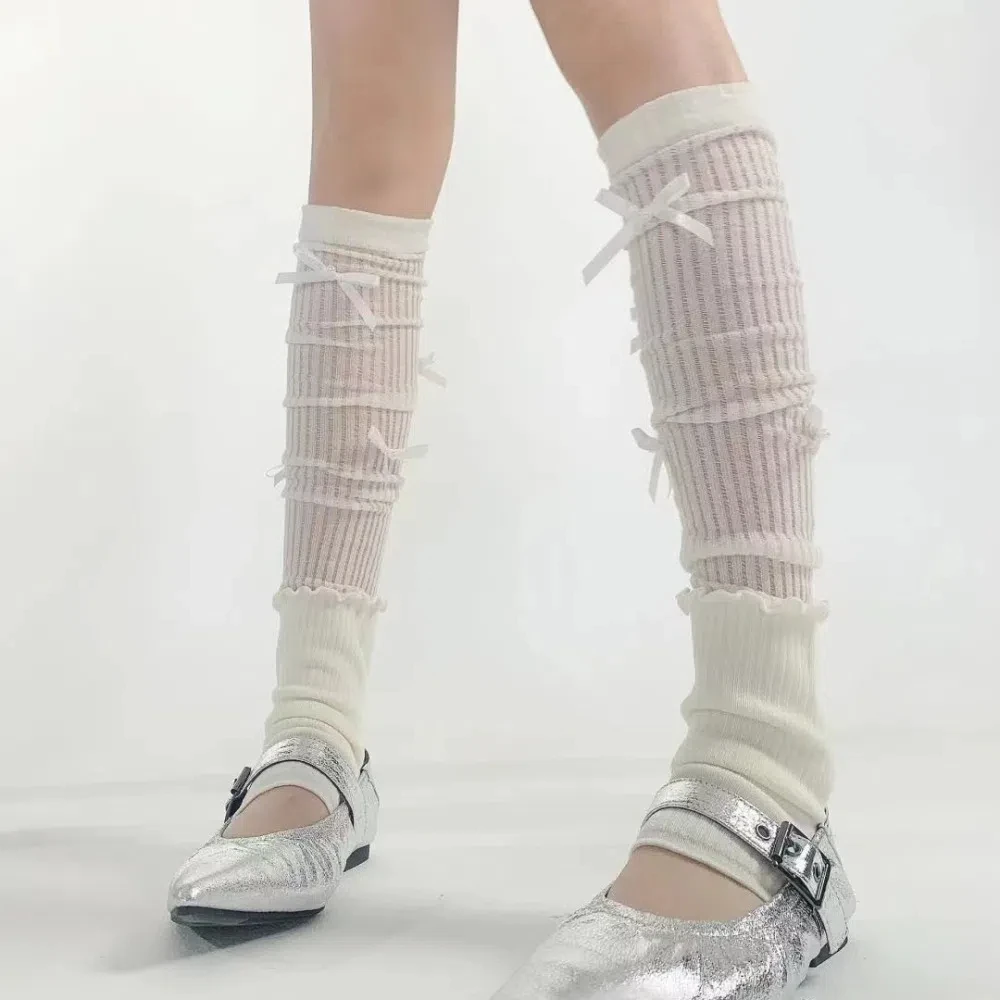 الحلو لوليتا JK العجل الجوارب القطن Bowknot القوس الجوارب الطويلة تنفس جلبة الجوارب منتصف أنبوب تخزين الربيع الصيف #2