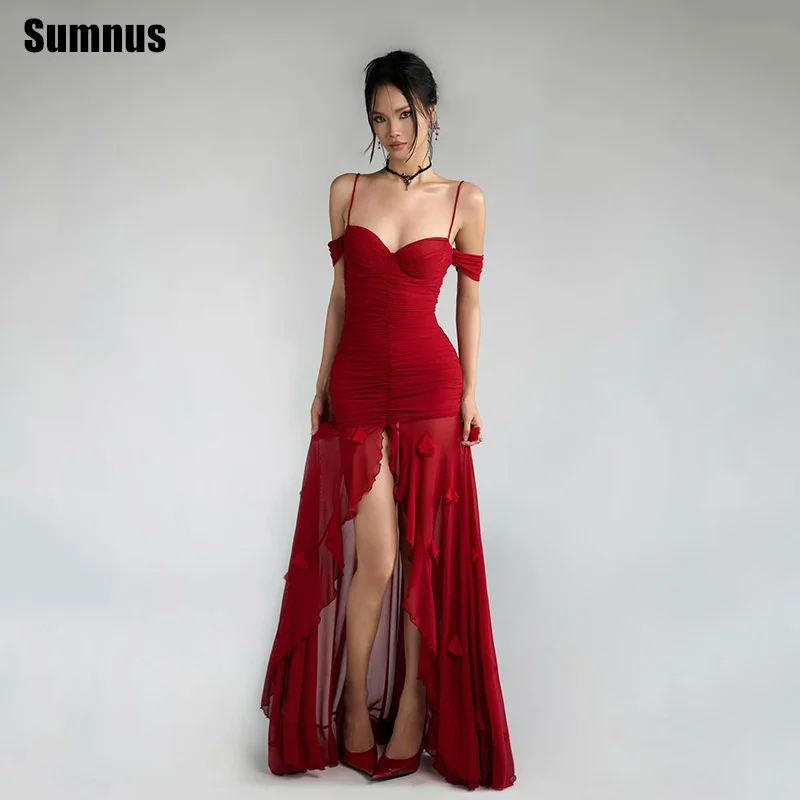 

Sumnus Simple A-Line Prom Dresses Chiffon Sweetheart Spaghetti Strap Pleats Maxi Evening Dress Party Dresses Vestidos Customized