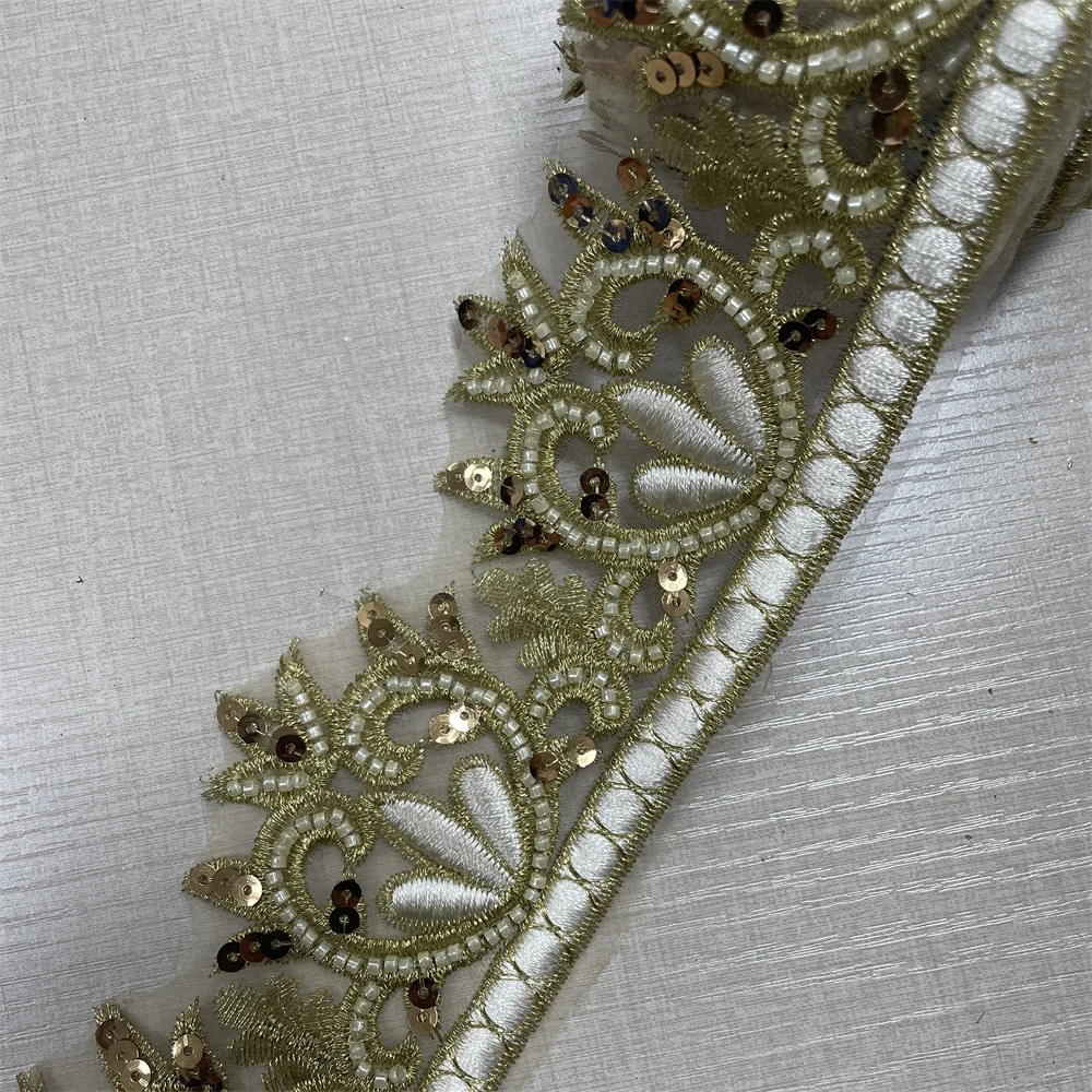 4.5yards Branch design Beaded Embroidered  Trim for Bridal Wedding  craft for DIY