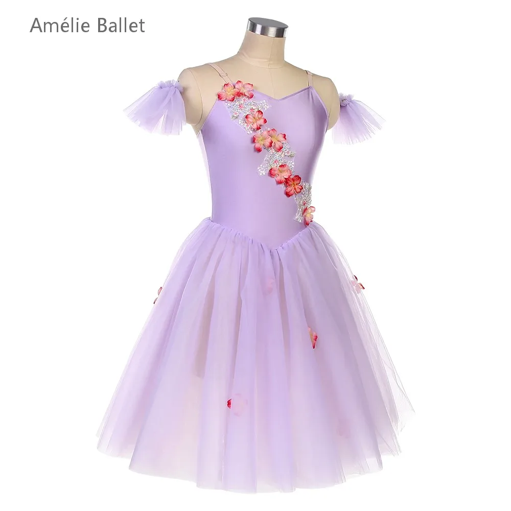 Costumes de Ballet pour filles adultes, vêtements de danse sur scène, corsage en Spandex lilas avec garniture florale, Costumes de Ballet romantiques, nouvelle collection 25076