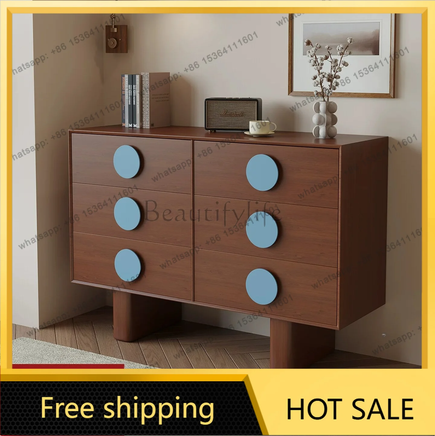XX. Medieval color matching solid wood dining side cabinet integrated against the wall living room locker