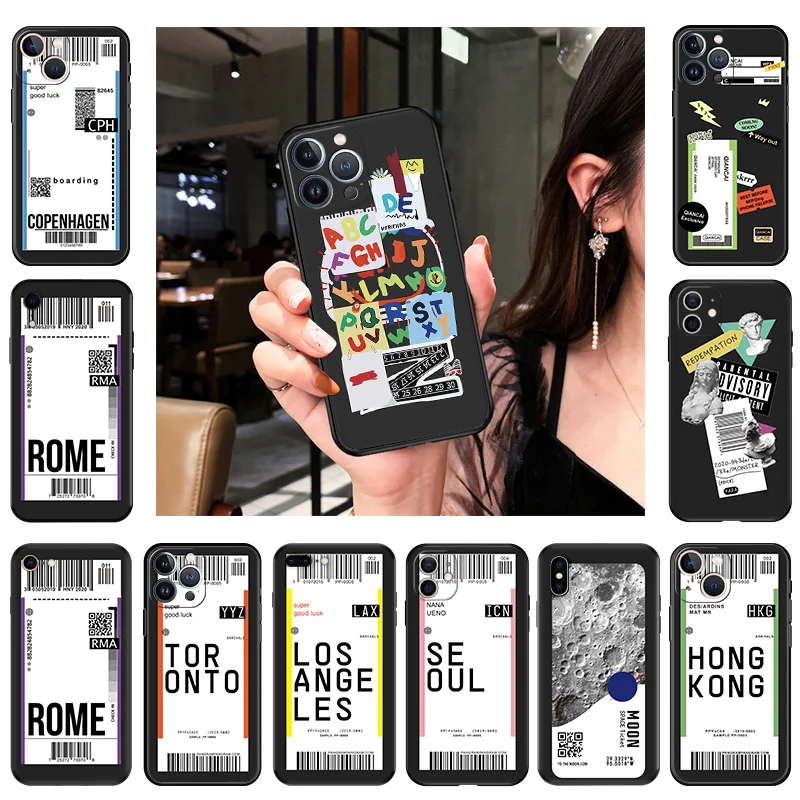 Чехол для Телефона iphone 16Plus, XR, XSMax, 15, 14, 13, 12, 11, 16 Pro Max, 7, 8, защитный чехол с этикеткой для путешествий в Гонконге и Копенгагене