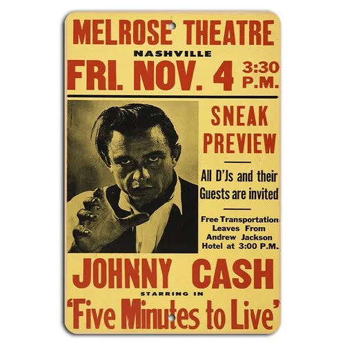 Póster del concierto del Teatro Melrose de Johnny Cash - Letrero musical vintage de 8x12 pulgadas - Aluminio