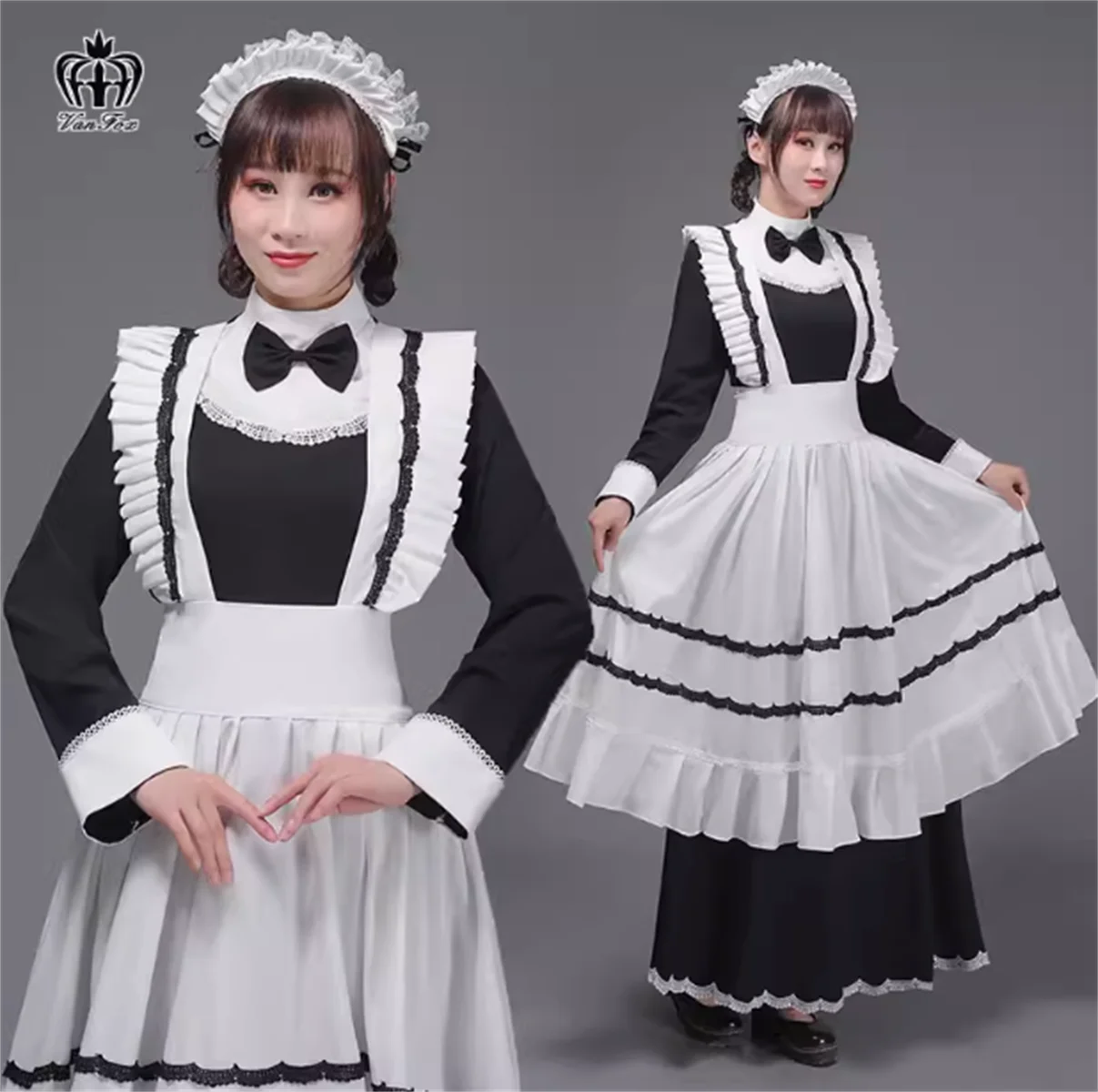 

Vintage long dress cosplay, traditional British maid outfit, master butler maid outfit, Lolita black and white dress