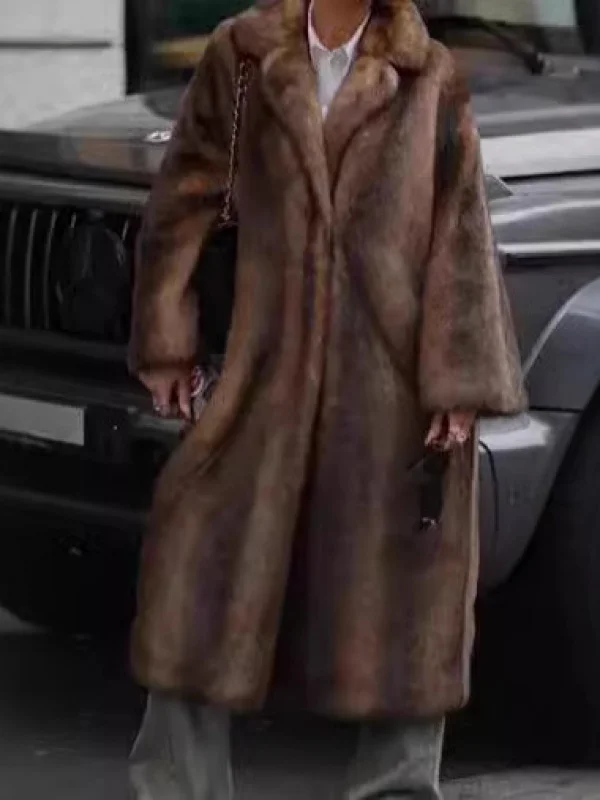 

Темно-коричневое длинное утепленное зимнее пальто из искусственного меха премиум-класса средней длины для трансграничной торговли