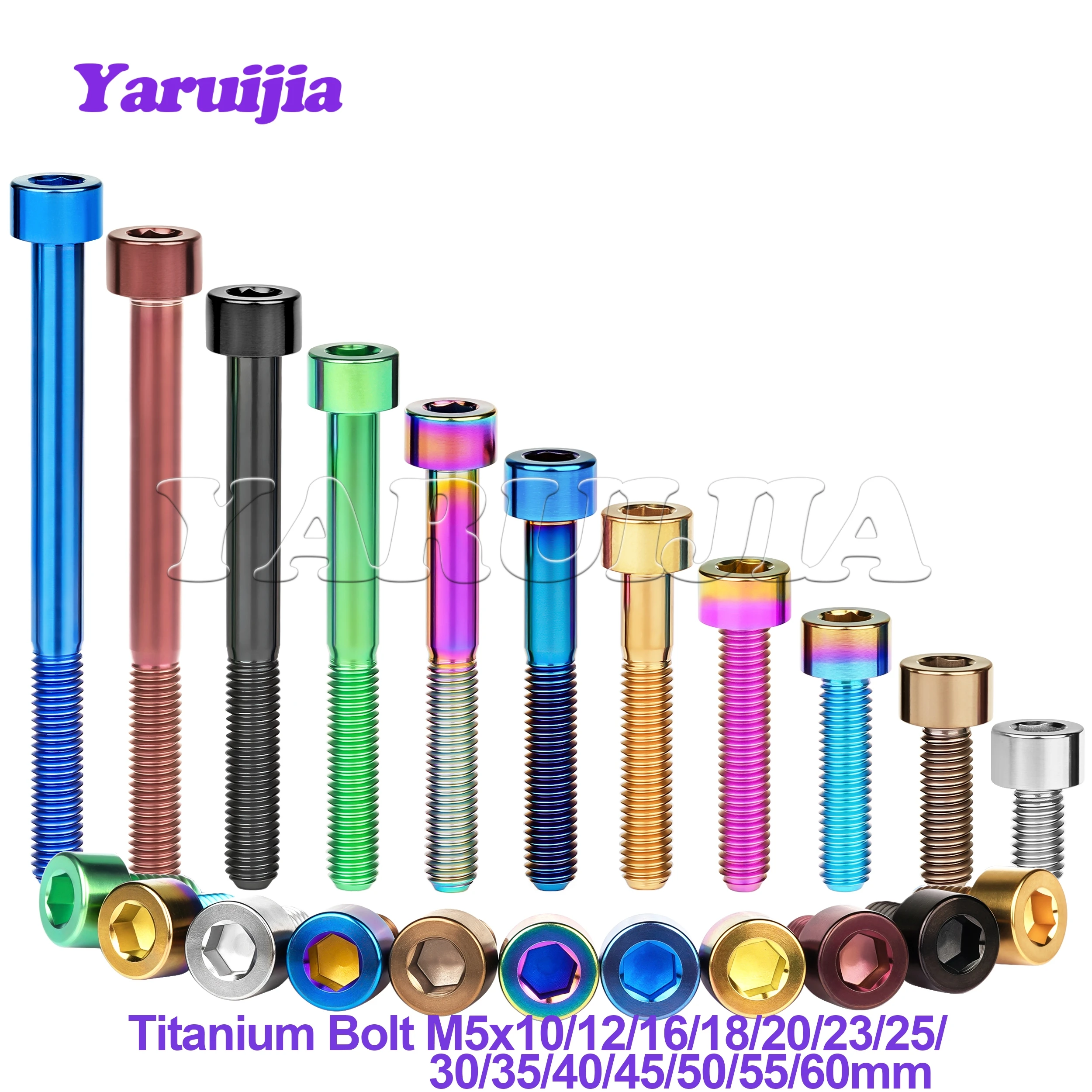Parafusos de Titânio Yaruijia M5x10/12/16/18/20/23/25/30/35/40/45/50/55/60mm com Chave Allen para Guidão e Selim de Bicicleta - Peças para Bicicleta