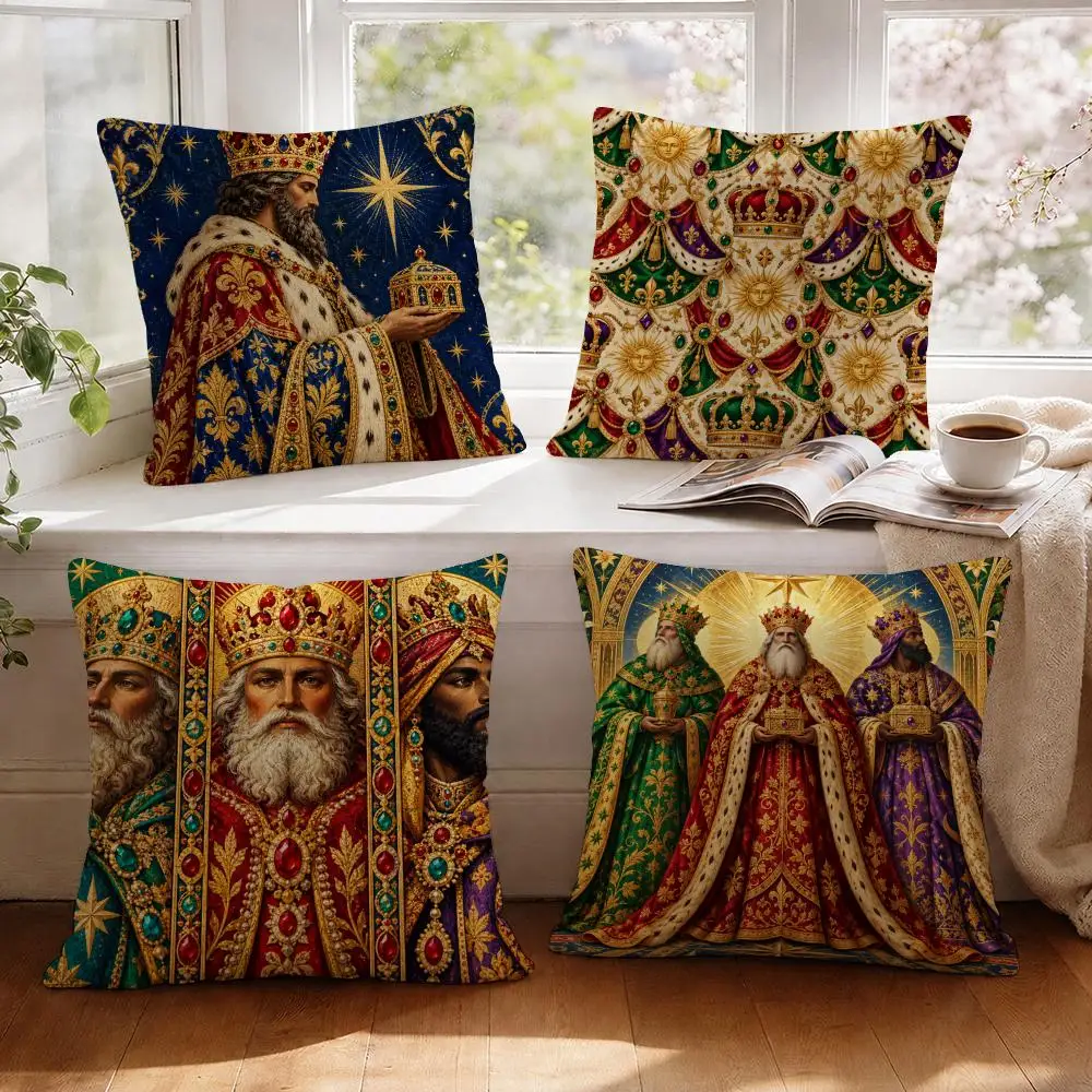 Royal King Cushion Cover 1/4Pcs Linen Throw Pillow Covers Double-Side Print Sofa Couch Living Room Decor