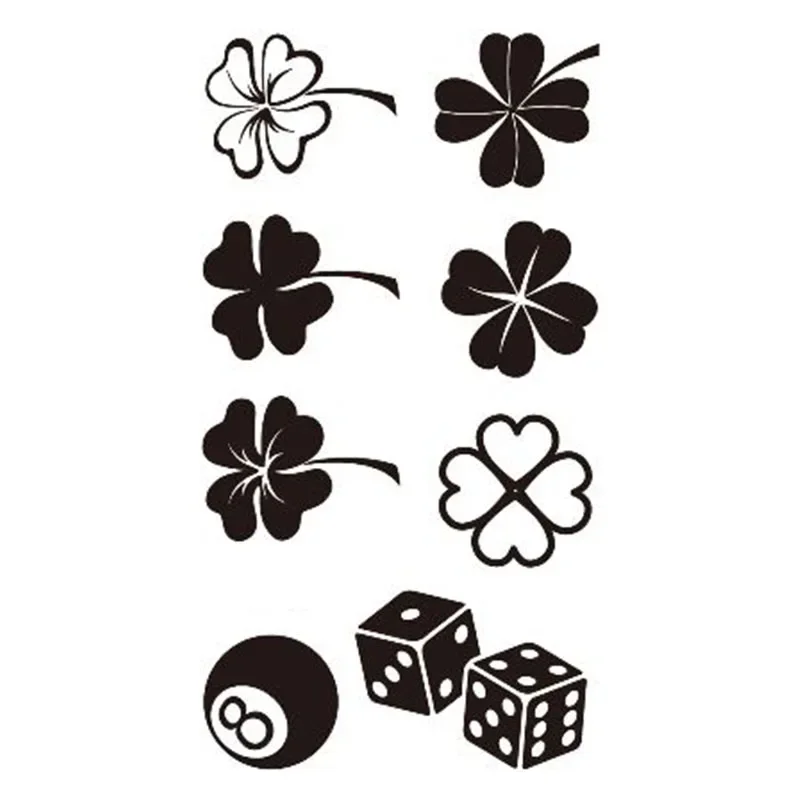 Clover Dice Billiards Temporary Tattoo Sticker Waterproof Women Men Adults Fake Body Art New Design 10.5X6cm Kids Hand Tatoo