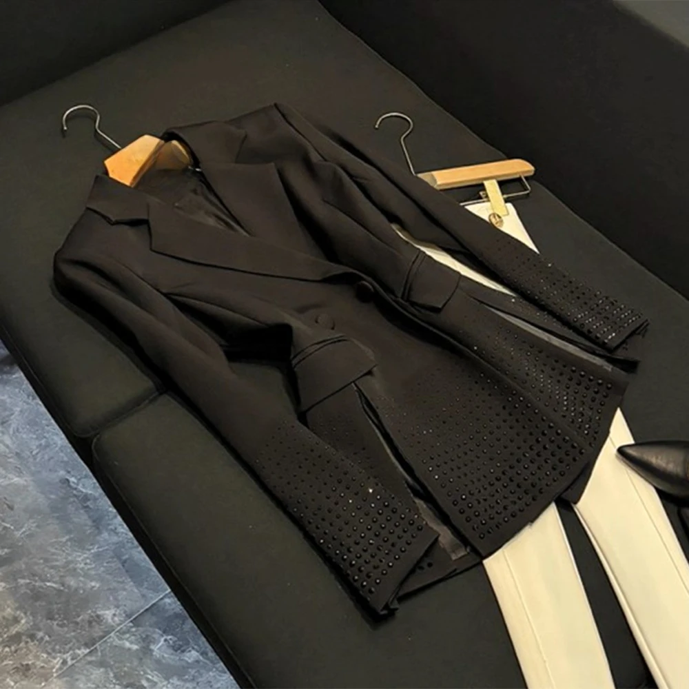 TWOTWINSTYLE Solid Design Sense Blazers Voor Vrouwen Revers Lange Mouw Lente Casual Afslanken Jassen Vrouwelijke Mode Nieuwe KJA520459