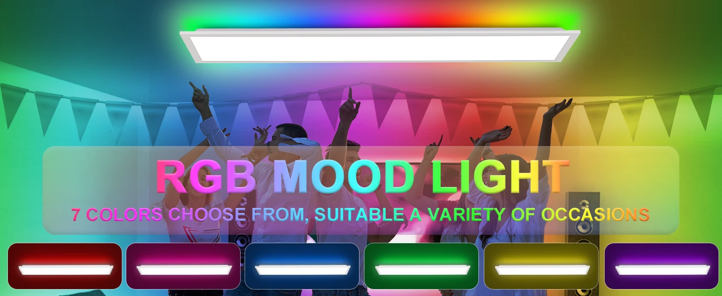 100x25cm RGB LED-Panel-Deckenleuchte, 30W 3300LM Dimmbar mit Fernbedienung, 3000-6500K Lampe für Wohnzimmer Schlafzimmer Flur – Detail 2