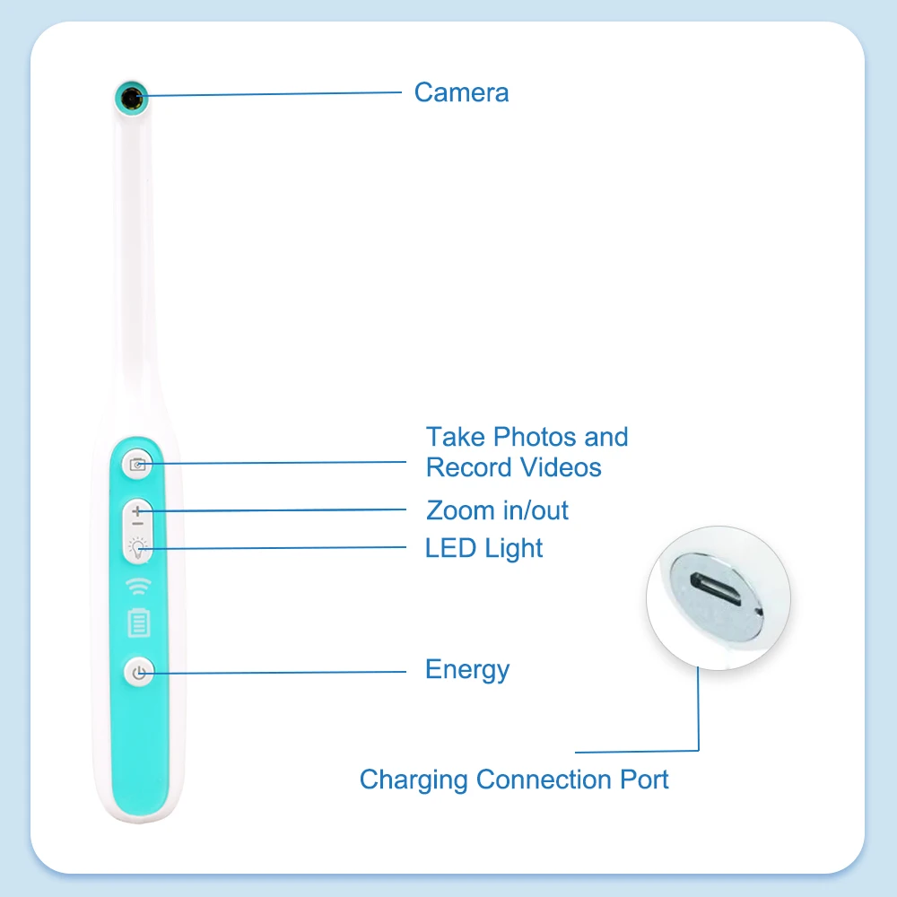 2MP HD WIFI Intraoral Inspection Endoscope camera Wireless HD Orthodontist Inspection Tool 8 LED Lights for iOS Iphone Android