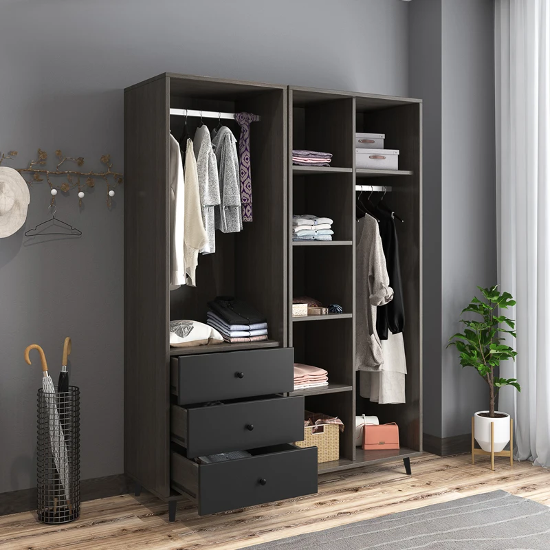 Nordic Modern Assembled Bedroom Combination Wardrobe High Grade Gray Double Door Single Door Storage Wardrobe