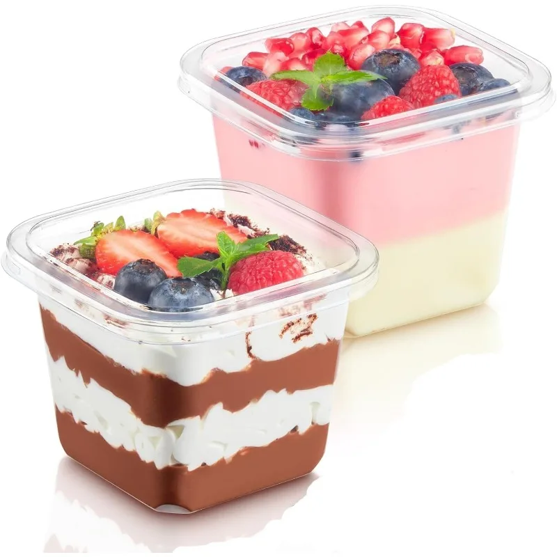 

50 упаковок десертных чашек с крышкой, 360 мл/12 унций, чашки для парафеи с ложками, многоразовые десертные чашки для фруктов, мусса и мороженого