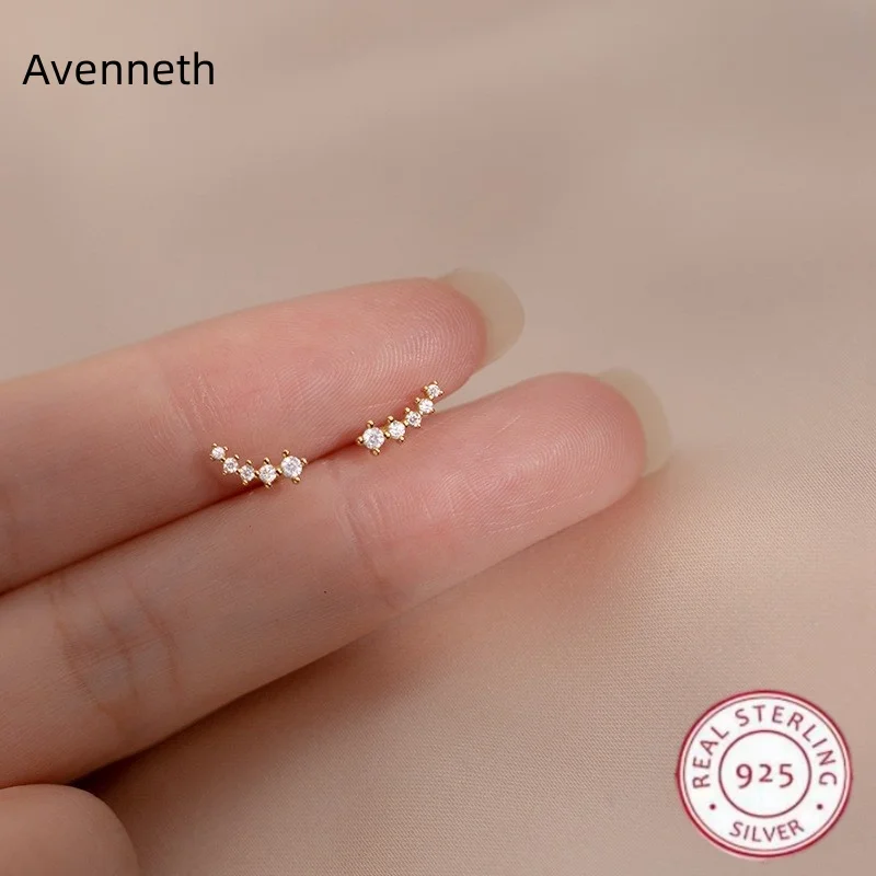 

Real 925 Sterling Silver Stud Earrings For Women Zircon Daily Life Party Simple Korean Earring Piercing Jewelry Gifts