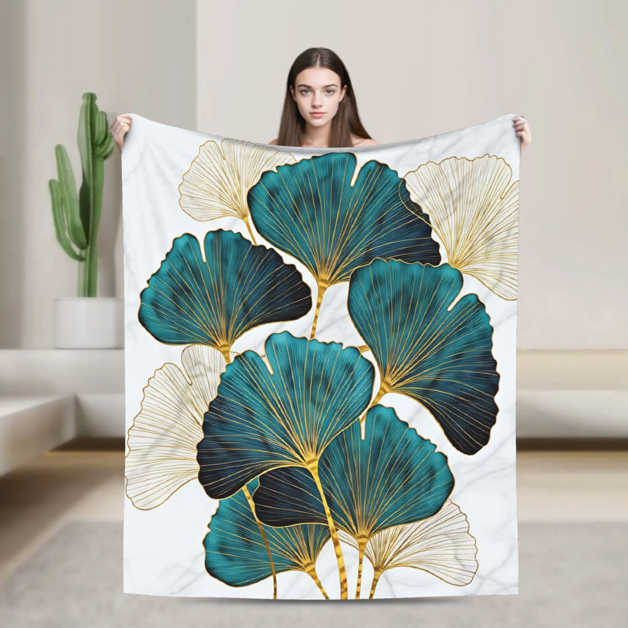 Ginkgo Leaves Blanket Winter  Warm Throw Blanket For Kids Adults Living Room Flannel Bedspread Bed Cover
