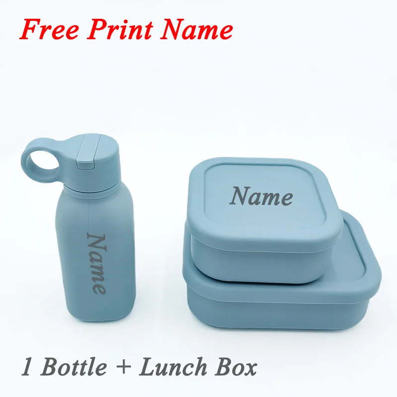 Silicone Water Bottle Free Personalized Name Logo Lunch Bento Box Portable Camping Picnic Fishing Food Box And Water Bottle