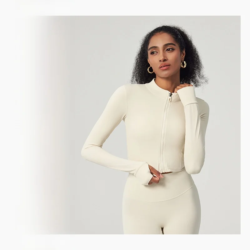 

Спортивная куртка для похудения с длинными рукавами, одежда для йоги, костюм для бега на открытом воздухе, фитнес-костюм, женский короткий топ на молнии, спортивная одежда