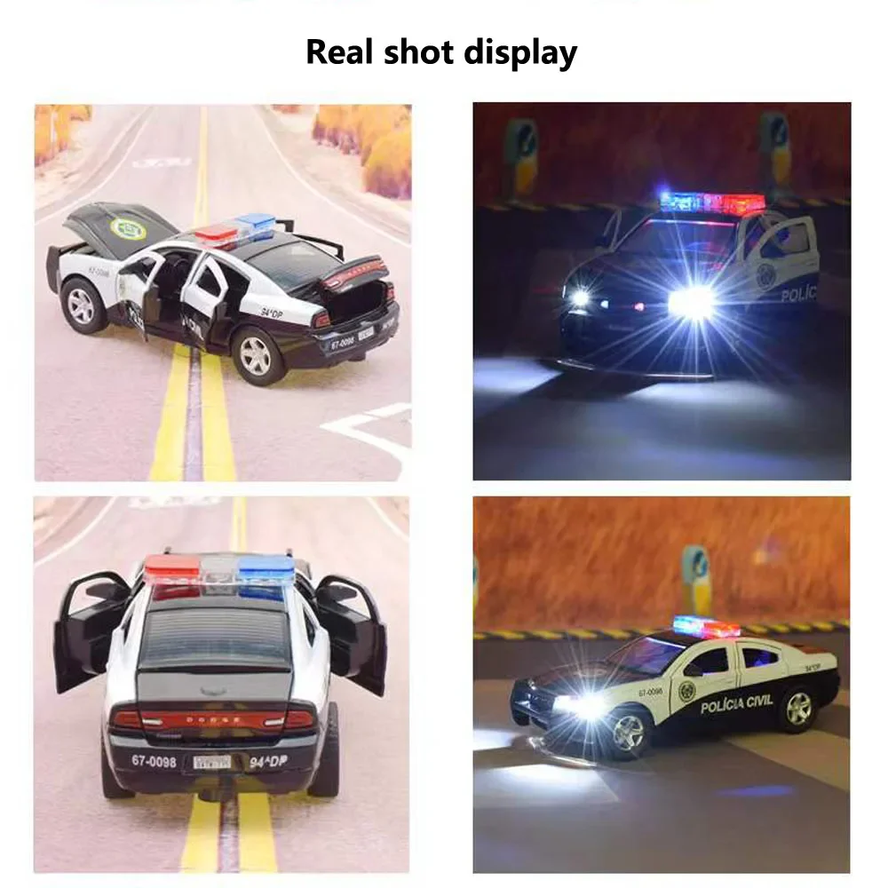 1:32 Alloy Dodge Charger Police Car Model Diecasts & Toy Vehicles Simulation Sound And Light Pull Back Collection Toys Gift