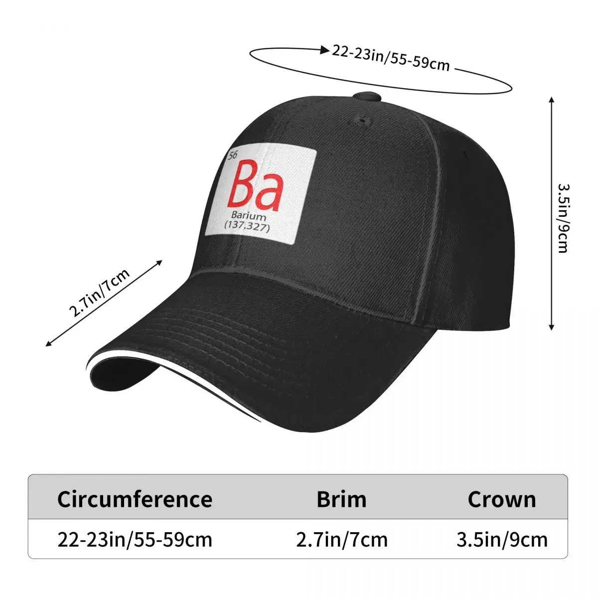 Fliese mit chemischem Element. Barium Ba Baseball Cap Snapback Cap Thermovisier für Mädchen Herren