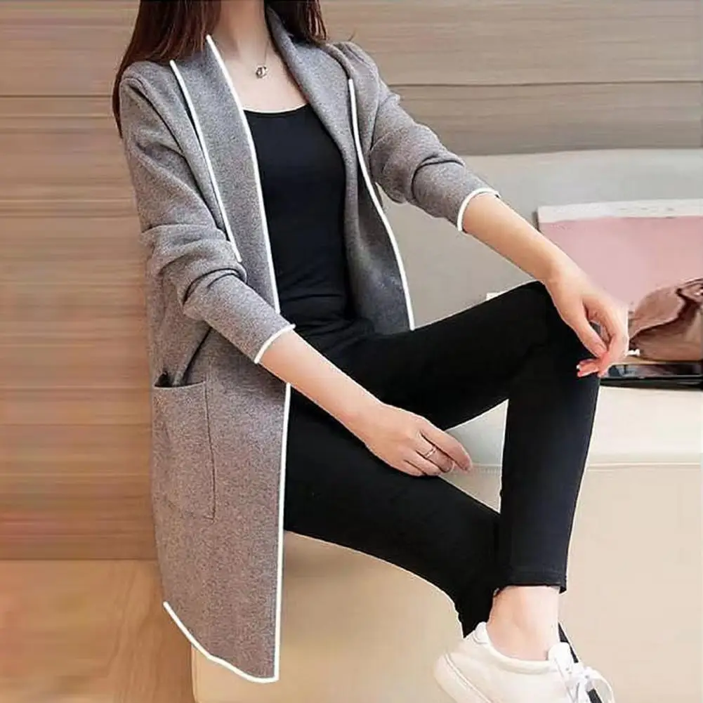 Frauen Winter jacke stilvolle warme Herbst Winter Frauen Herbst jacke mittellang mit Taschen Damen Open Stitch Cardigan für Damen