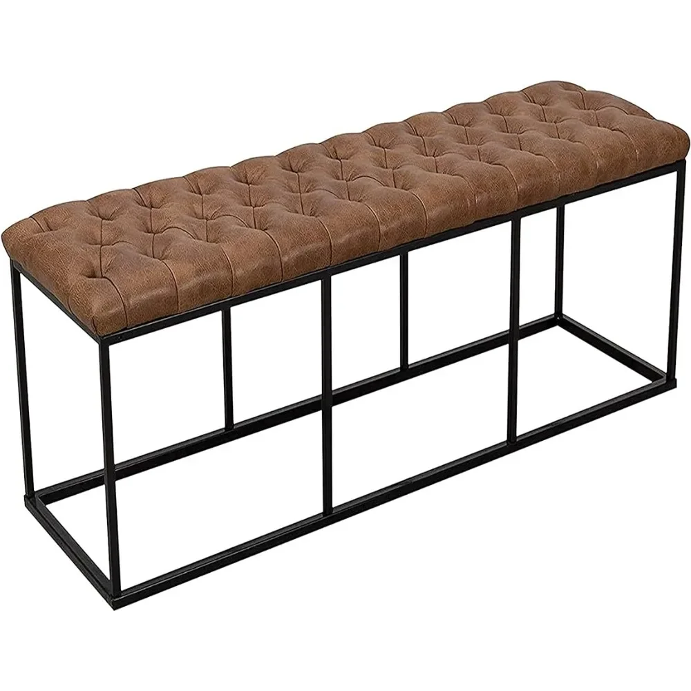 

Faux Leather Button Tufted Decorative Bench With Metal Base Furniture Brown Freight Free Stool Pouf Living Room