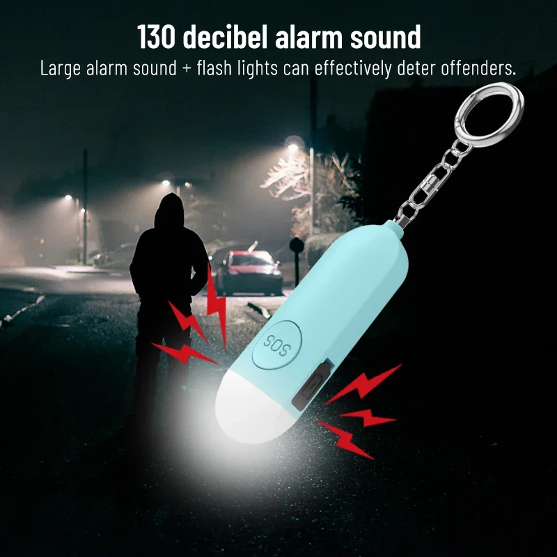 FUERS Self Defense Alarm LED Light Rechargeable Women Kids Personal 130dB SOS Defense Safety Alarm Key Chain Emergency