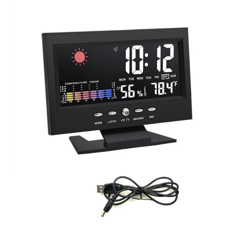 AA08-1Set Schermo LCD a colori Sveglia snooze digitale Stazione previsioni meteo in plastica