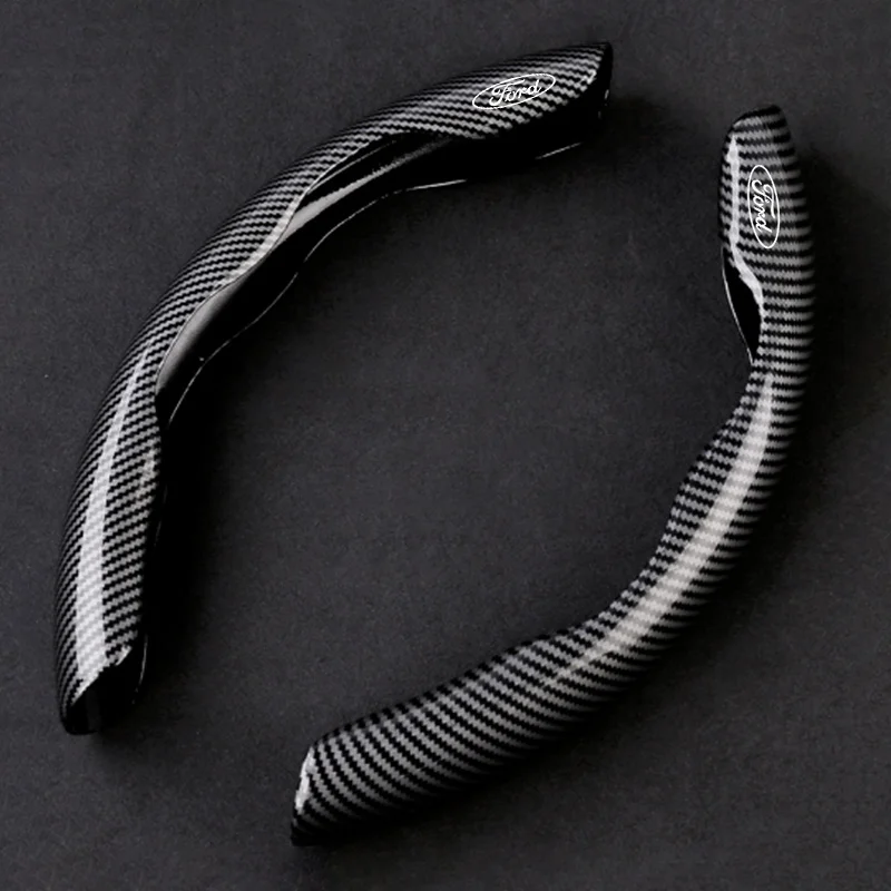 2PCS Car Steering Wheel Covers Universal Carbon Fiber Looking For Ford Focus MK2 MK3 Fiesta MK7 Ranger Mondeo MK4 S-MAX
