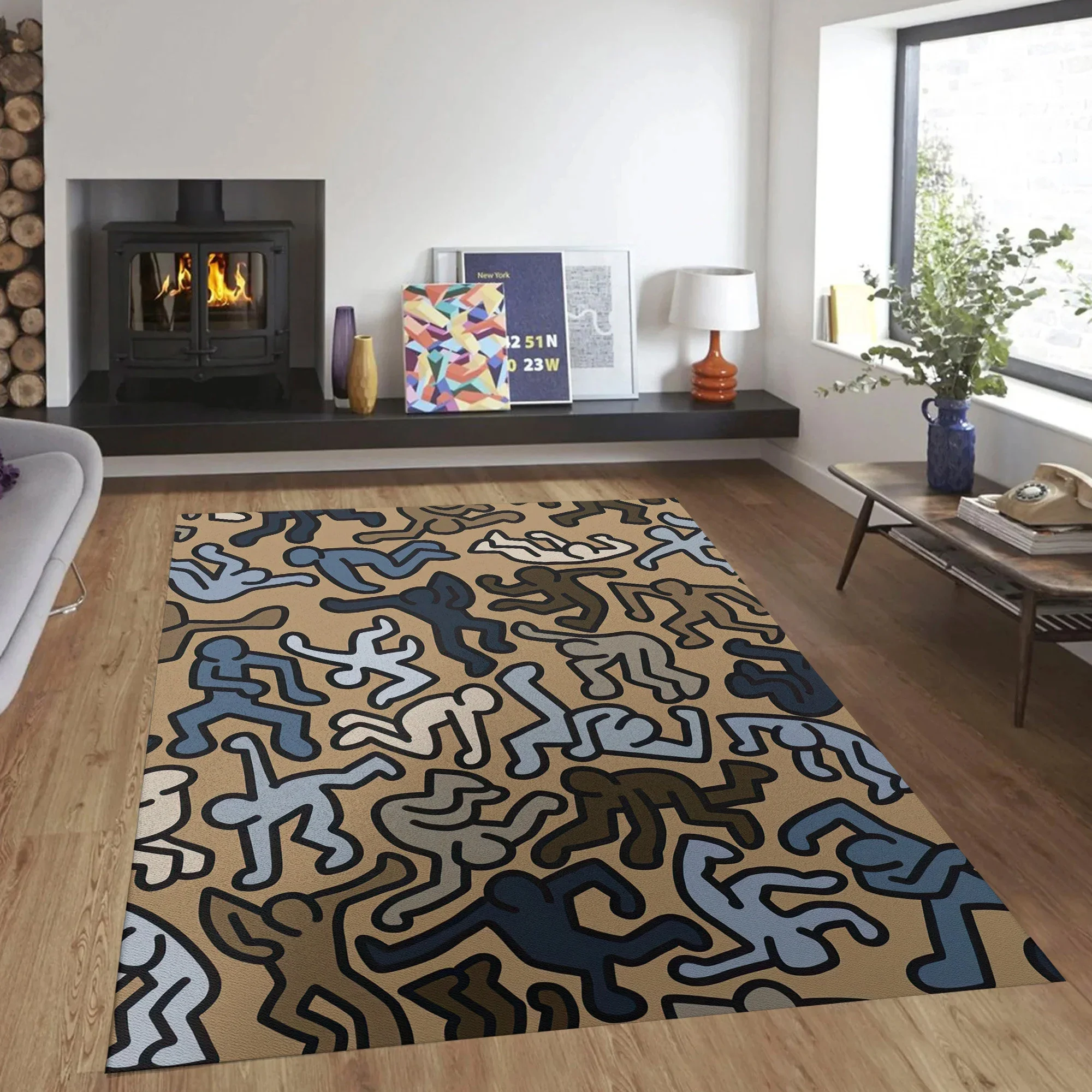 Haring Print Rug Dancing Pop art Non-Slip Rug Rugs For Living Room Keith Pop Art Cool Rug Themed Rug Living Room Decorative Rug