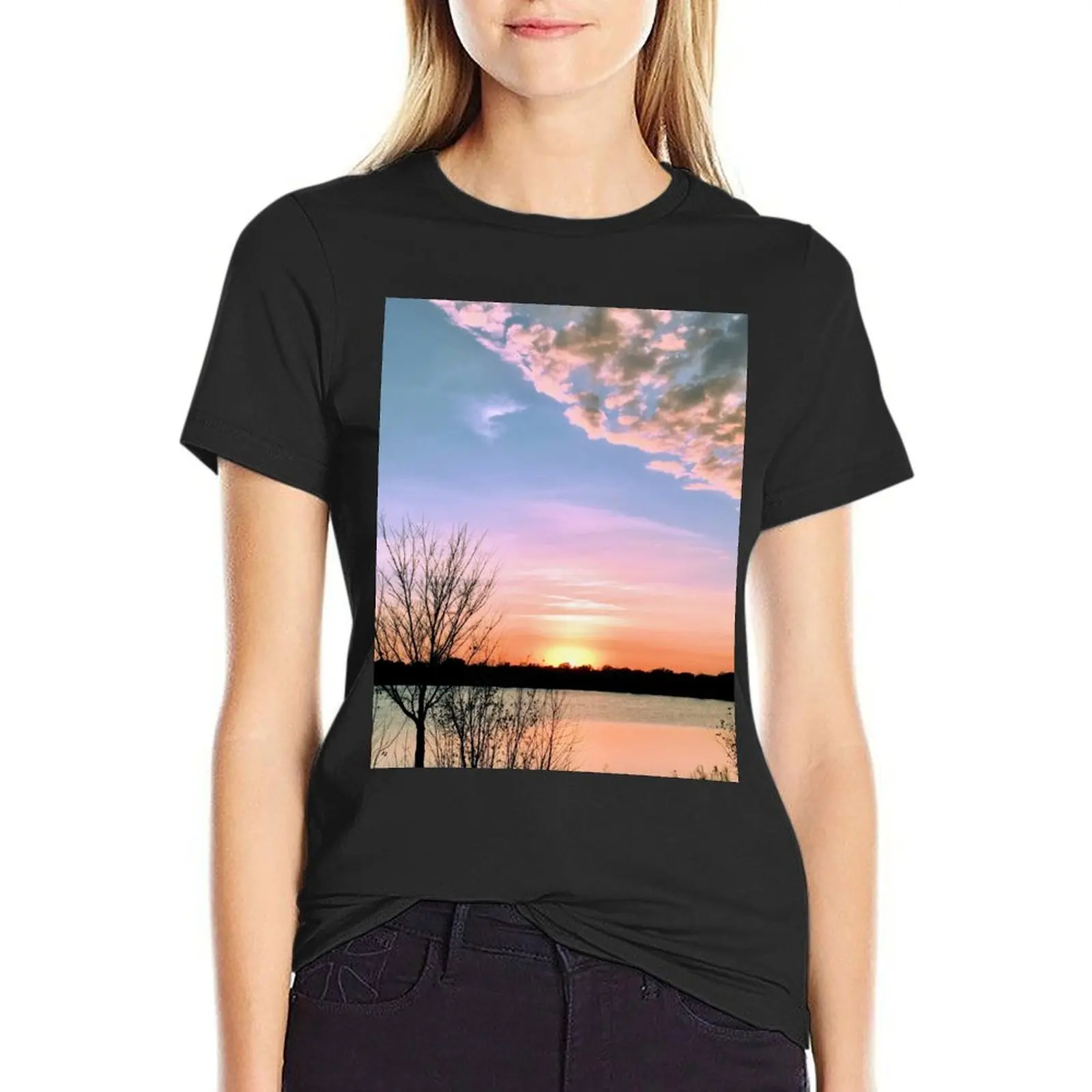 

Clearing Cloud Front at Sunset Over Lake T-Shirt blacks animal print sweat Women t shirt