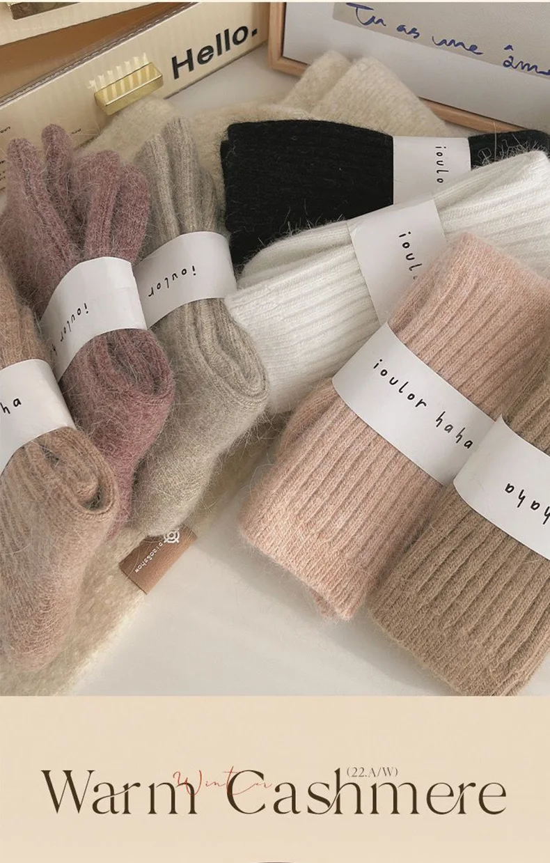Neue Winter Socken Frauen Kaschmir Wolle Verdicken Warme Frauen Socken Sox Japanische Mode Harajuku Einfarbig Thermische Lange Socken – Detail 1