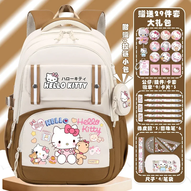 Sanrio Hello Kitty กระเป๋านักเรียนสไตล์น่ารัก INS, กระเป๋าเป้สะพายหลังจุได้เยอะลายการ์ตูนของเด็กมหาวิทยาลัย