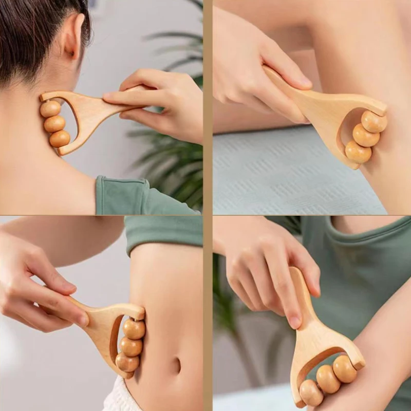 Wooden Massager Roller Handheld Push Roller Relax Shoulder Neck Waist Face Muscle Universal Massager Body Care Tool