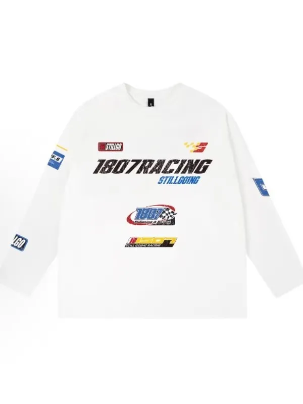 

Футболка с длинными рукавами 807RACING с принтом, повседневный винтажный гоночный костюм, топ для мужчин и женщин, дышащая хлопковая футболка с круглым вырезом