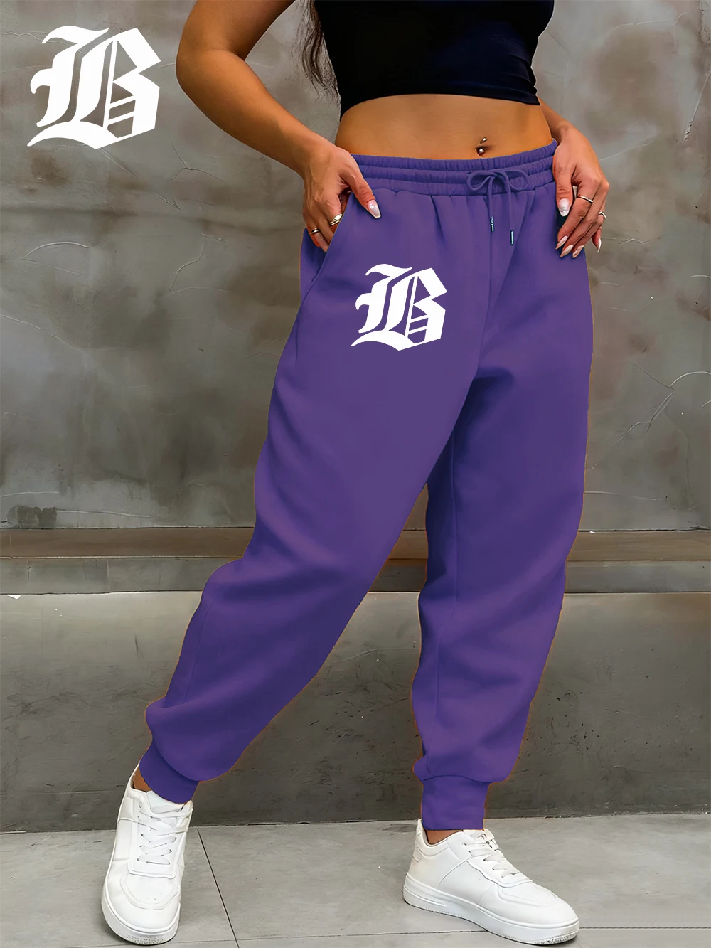 

Спортивные штаны с принтом буквы B в стиле ретро, женские повседневные свободные брюки, осенние флисовые теплые брюки для бега с эластичной резинкой на талии, базовая одежда с карманами