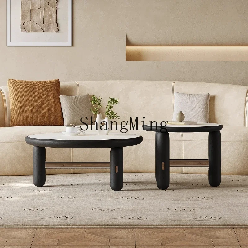 

CL minimalist travertine rock slab coffee table wabi sandy wind round living room coffee table combination