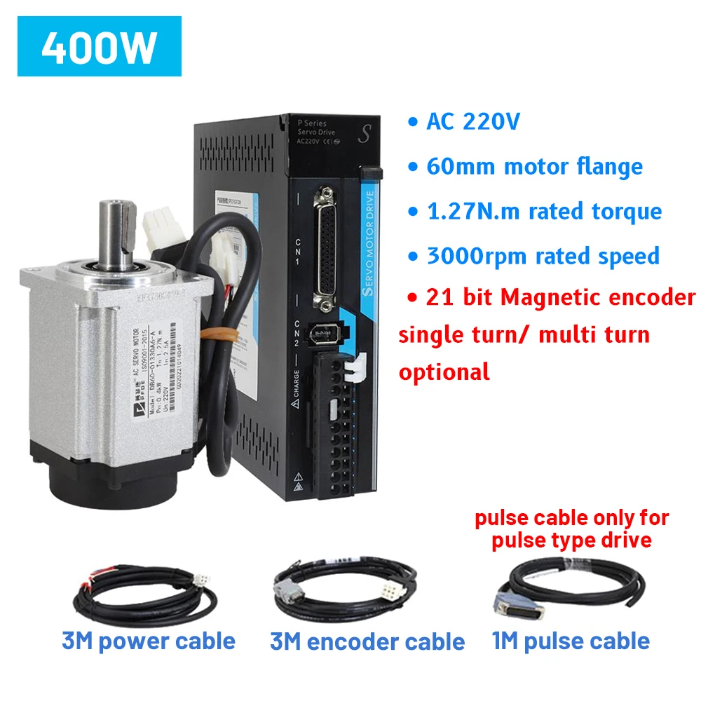 Kit Drive Motor Servo rem 100W-1KW, Pulse/CANopen/EtherCAT 21Bit Absolute Encoder 40/60/80mm Falnge Servo 3000rpm 220VAC