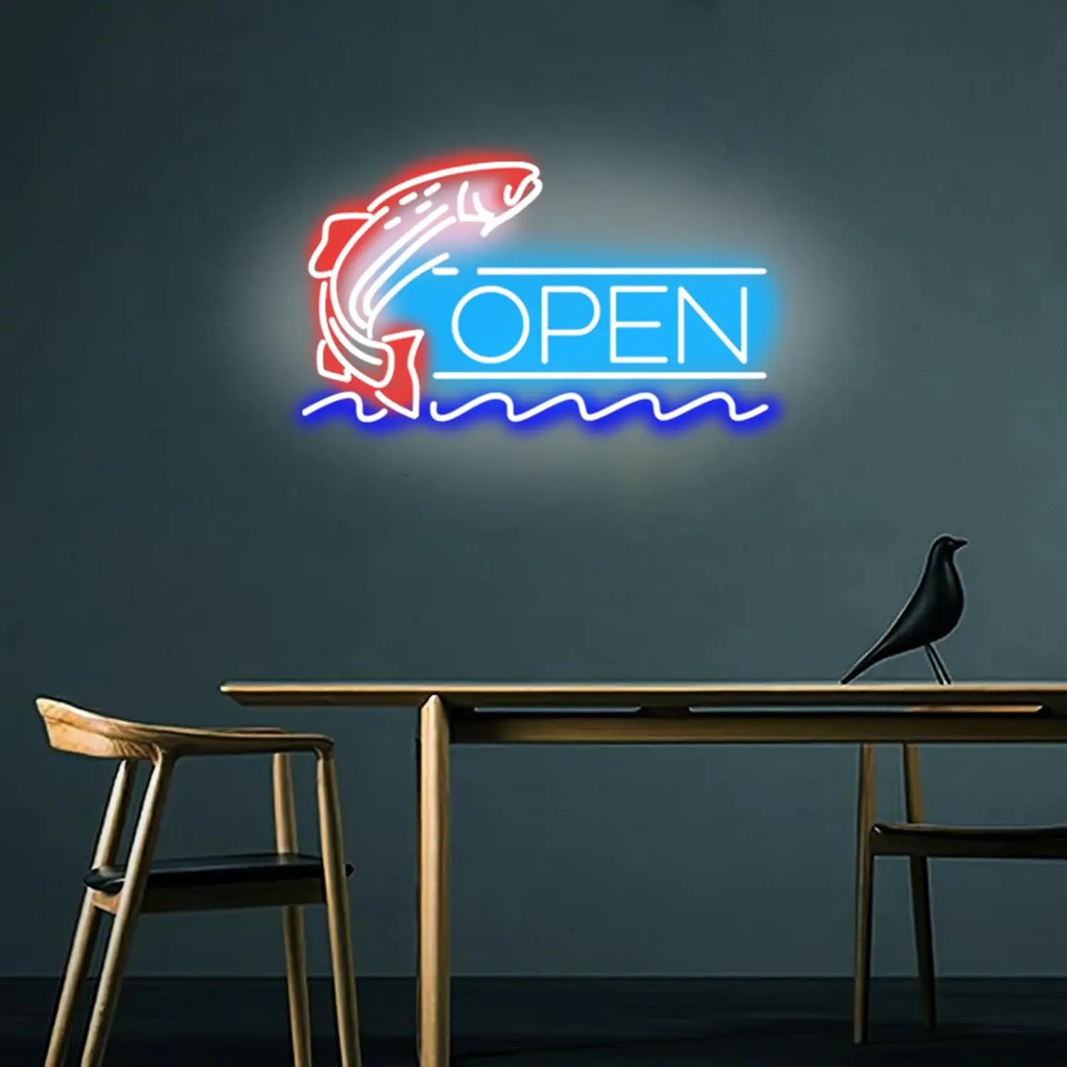 Fish Shop Neon Sign USB Powered Handmade LED Light for Supermarket Salmon Shop Aesthetic Decoration Gift Business Art Wall Light