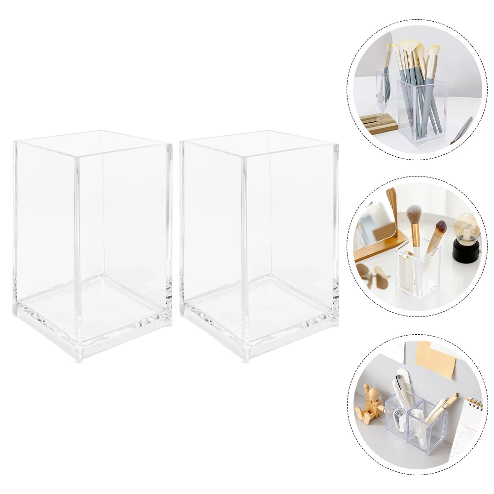 

2pcs Clear Acrylic Pen Holder Desktop Storage Makeup Brush Holder Stationery Organizer Desk Pencil Sundries Bucket