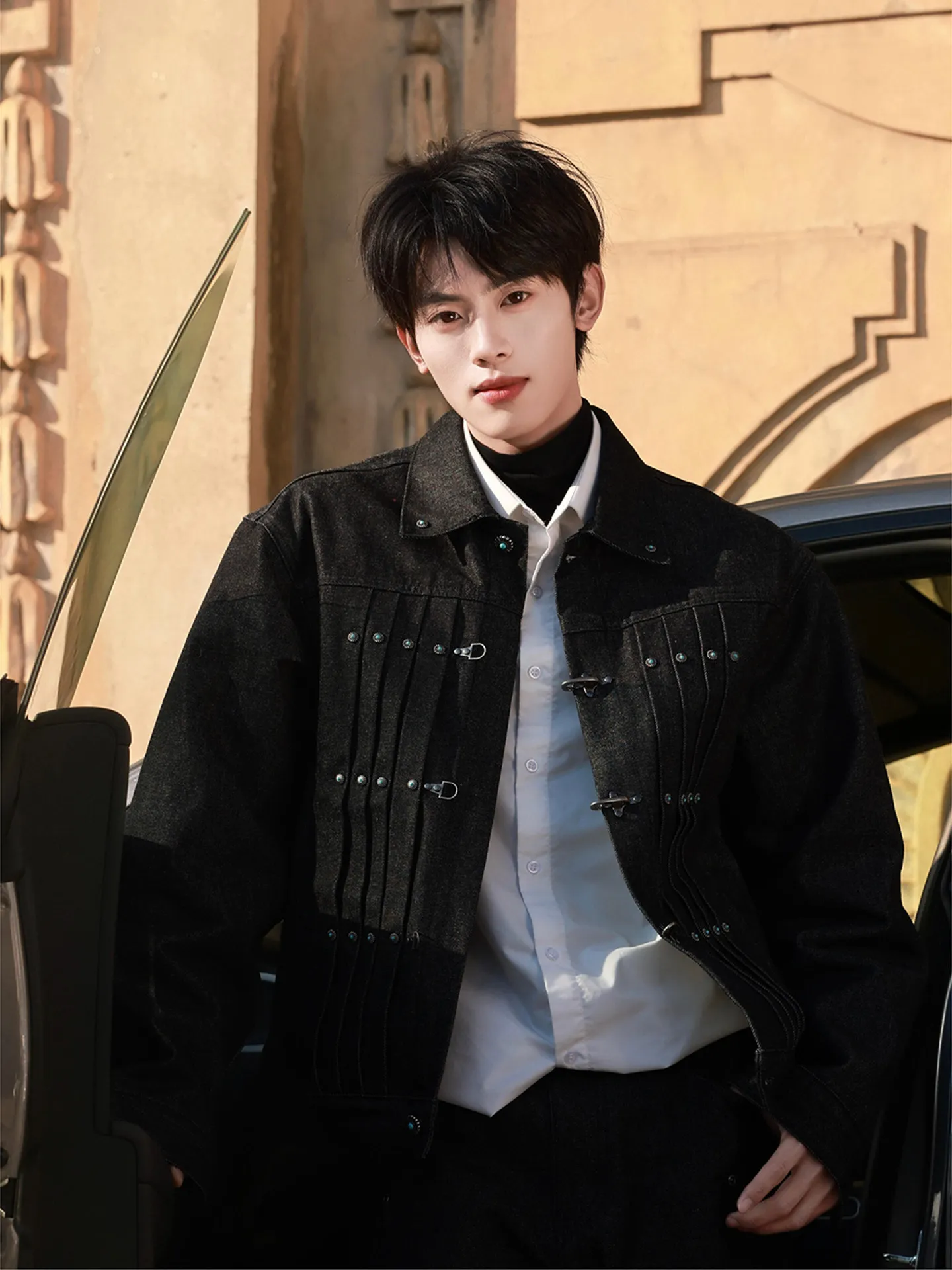 American Style Metal Aircraft Buckle Original Cowboys Workwear Jacket Men's Trendy Brand High-End Rivet Split Pressed Short Coat
